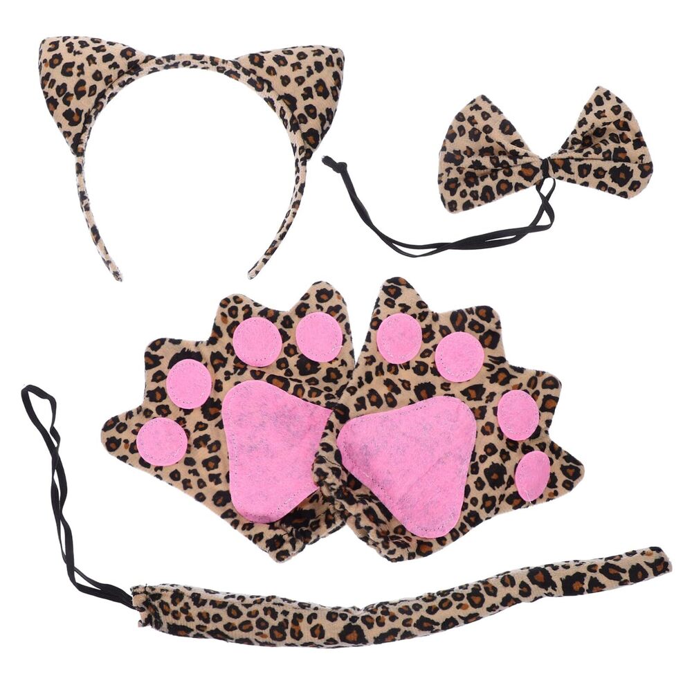 7922 5pcs Halloween Cheetah Costume Set Leopard Ears Headband